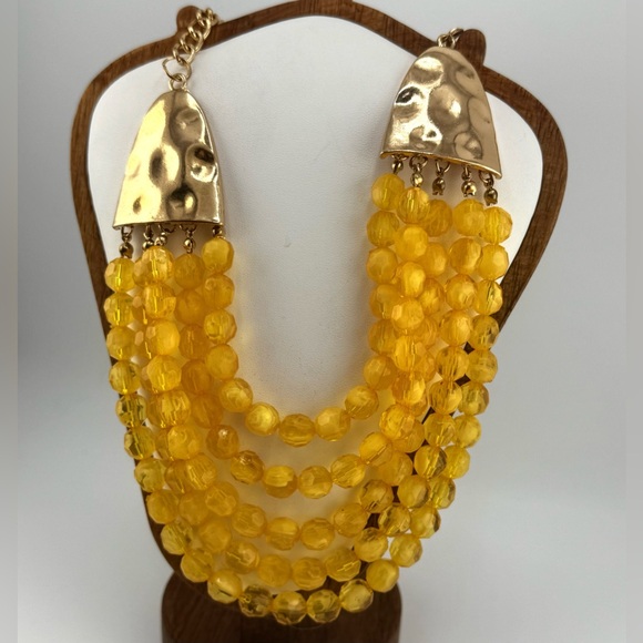 Elegant Lux Yellow Multi-Strand Beaded Necklace with Lobster Claw Clasp NWT - Picture 3 of 14